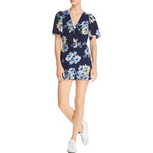 NWT AQUA FLORAL PRINT FLUTTER SLEEVES ROMPER - S